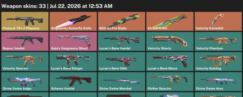 Valorant Accounts listing: LVL 109 · RGX 11z Pro Blade & Singularity Butterfly Knife · 33 Skins - Diamond 1, 33 skins