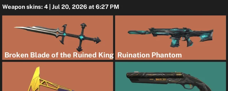 Valorant Accounts listing: LVL 27 · Broken Blade of the Ruined King · 4 Skins - Bronze 3, 4 skins