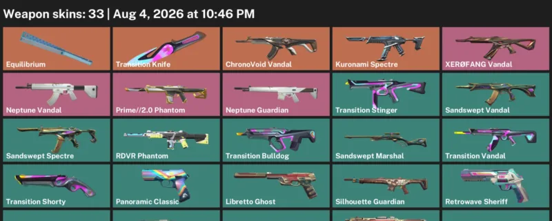 Valorant account inventory for LVL 101 · Transition Knife & ChronoVoid Vandal