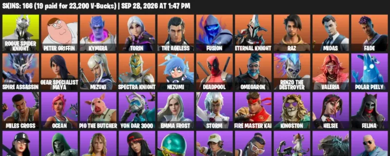Fortnite account inventory for Rogue Spider Knight - Peter Griffin - 120 Outfits