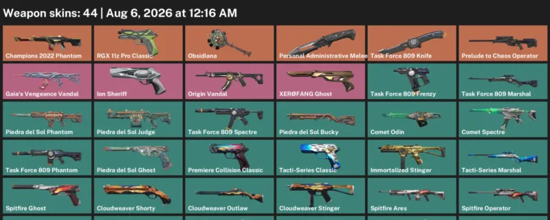 Valorant account inventory for LVL 85 · Champions 2022 Phantom & Task Force 809 Knife