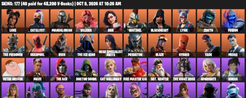 Fortnite account inventory for Luxe - Catalyst - 120 Outfits