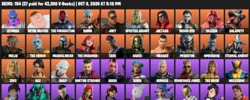 Fortnite account inventory for Kymera - Peter Griffin - 120 Outfits