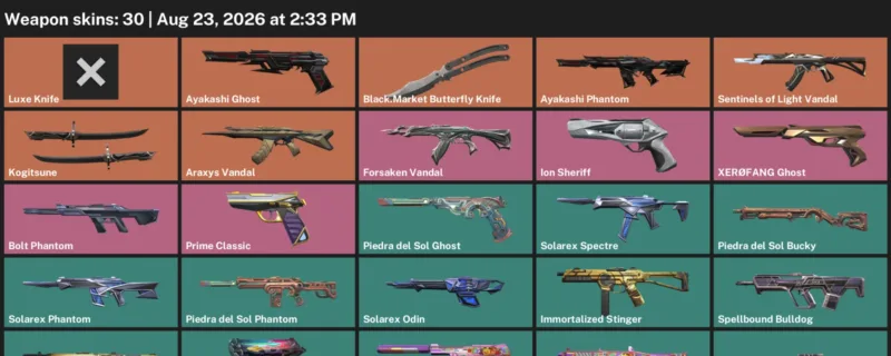 Valorant account inventory for LVL 72 · Araxys Vandal & Forsaken Vandal