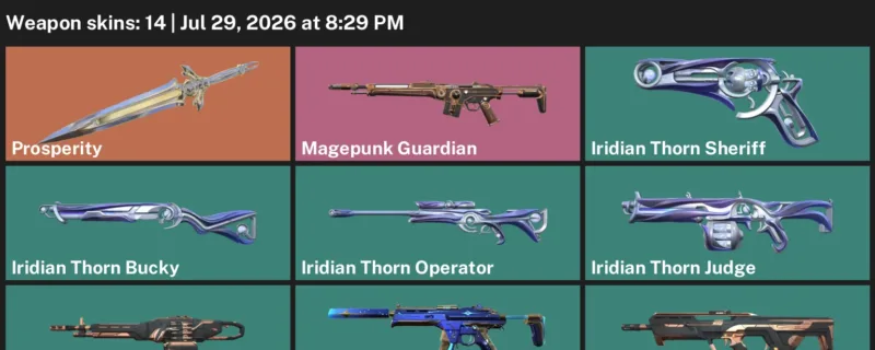 Valorant Accounts listing: LVL 34 · Endeavour Operator & Iridian Thorn Bucky · 14 Skins - Iron 3, 14 skins