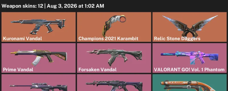 Valorant account inventory for LVL 121 · Champions 2021 Karambit & Kuronami Vandal