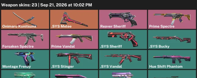 Valorant account inventory for LVL 116 · Sys Vandal & Sys Sheriff