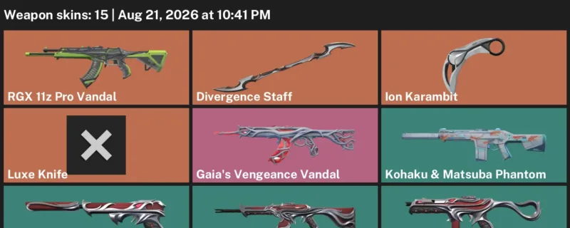 Valorant account inventory for LVL 34 · Ion Karambit & Luxe Knife & 15 Skins Ion Karambit