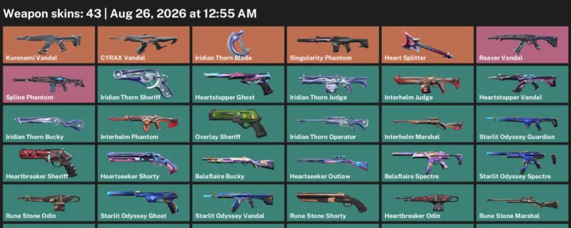 Valorant account inventory for LVL 94 · Iridian Thorn Blade & Cyrax Vandal