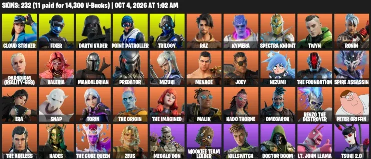 Fortnite account inventory for Cloud Striker - Fixer - 120 Outfits