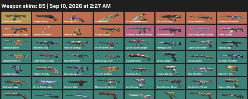 Valorant account inventory for LVL 248 · Striker Knife & Velocity Karambit & 85 Skins Striker Knife