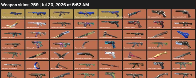 Valorant Accounts listing: LVL 214 · .SYS Melee & Champions 2022 Butterfly Knife · 259 Skins - Gold 2, 259 skins