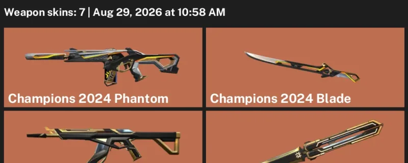 Valorant account inventory for LVL 107 · 7 Skins Champions 2024 Blade & Champions 2025 Butterfly Knife