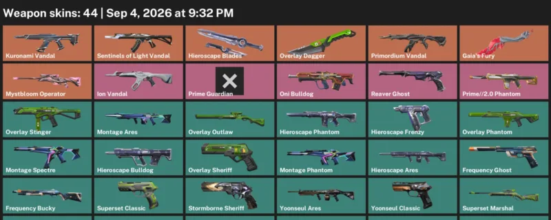 Valorant account inventory for LVL 70 · Overlay Dagger & Celestia Operator