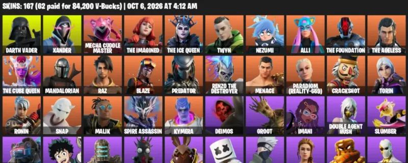 Fortnite account inventory for Darth Vader - Xander - 120 Outfits