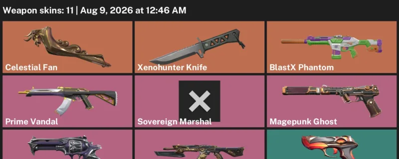 Valorant account inventory for LVL 85 · Celestial Fan & Xenohunter Knife & 11 Skins Celestial Fan