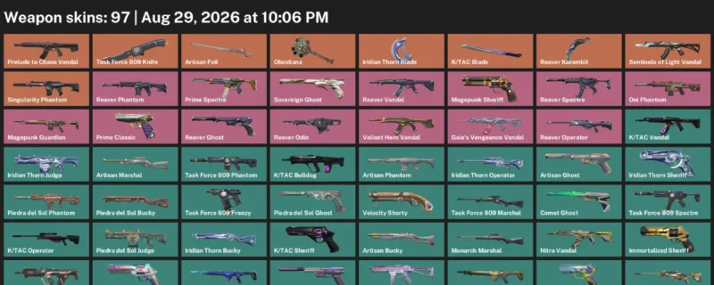 Valorant account inventory for LVL 236 · Reaver Karambit & Tac Blade