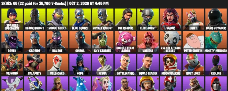 Fortnite account inventory for Sparkle Specialist - Black Knight - 65 Outfits