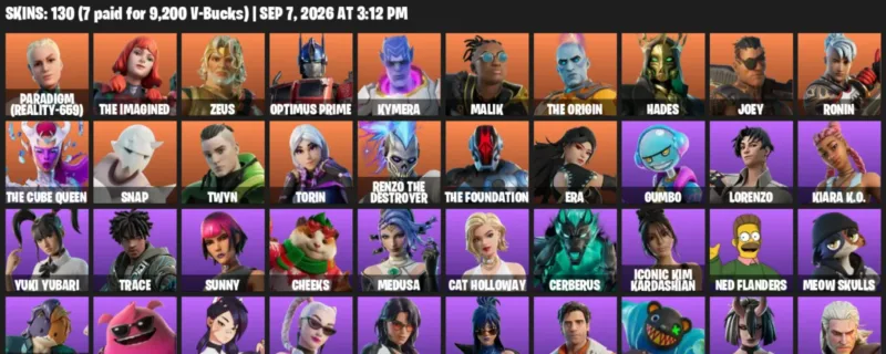Fortnite account inventory for LVL 2069 - Paradigm (Reality-659) - The Imagined - 130 Outfits