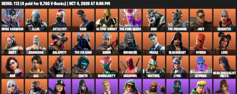 Fortnite account inventory for Spire Assassin - A.I.M. - 113 Outfits