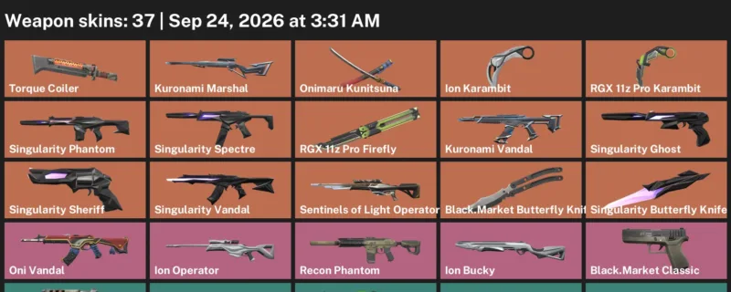 Valorant account inventory for LVL 53 · RGX 11z Pro Karambit & Ion Karambit