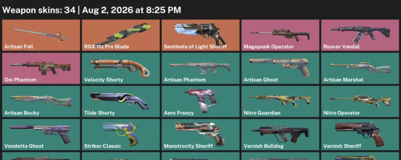 Valorant account inventory for LVL 216 · RGX 11z Pro Blade & Artisan Phantom