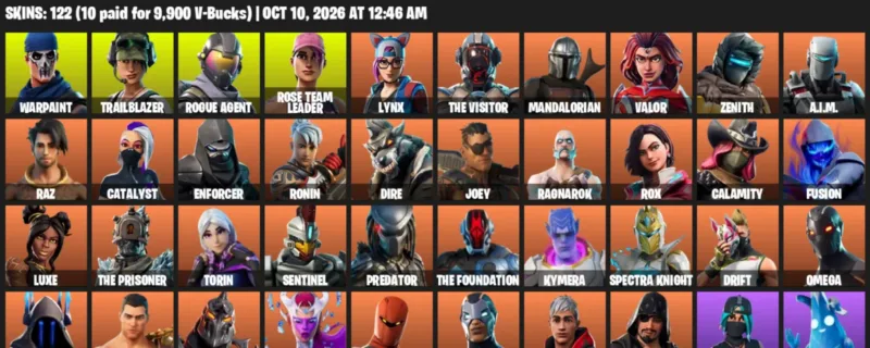 Fortnite account inventory for Warpaint - Trailblazer - 120 Outfits
