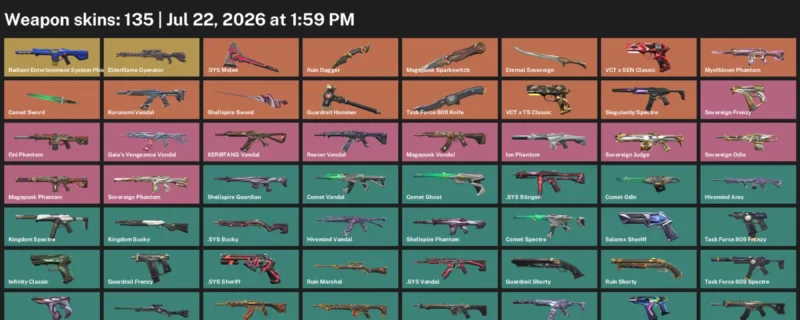 Valorant Accounts listing: LVL 294 · .SYS Melee & Comet Sword · 135 Skins - Gold 2, 135 skins