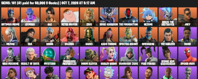 Fortnite account inventory for Optimus Prime - Kymera - 120 Outfits