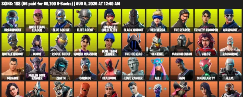 Fortnite account inventory for LVL 2040 - Breakpoint - Rose Team Leader - 188 Outfits