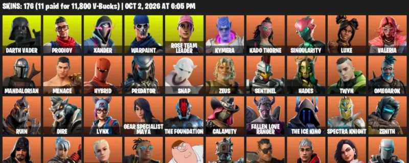 Fortnite account inventory for Darth Vader - Prodigy - 120 Outfits