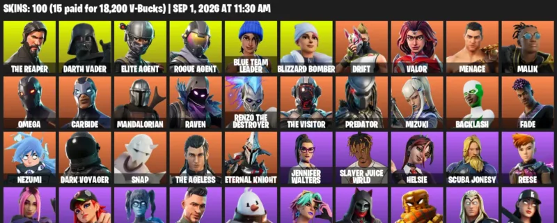 Fortnite account inventory for LVL 3716 - The Reaper - Darth Vader - 100 Outfits