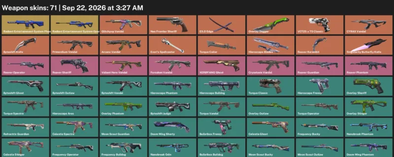 Valorant account inventory for LVL 128 · Reaver Karambit & Arcane Vandal
