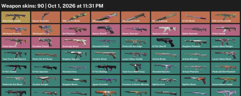 Valorant account inventory for LVL 95 · Reaver Karambit & Xenohunter Knife