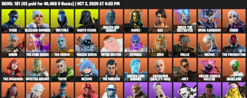 Fortnite account inventory for Fixer - Blizzard Bomber - 120 Outfits