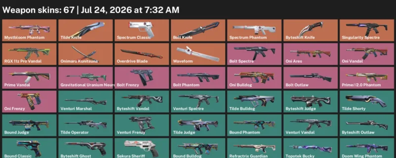 Valorant Accounts listing: LVL 102 · Bolt Knife & Byteshift Knife · 67 Skins - Bronze 1, 67 skins