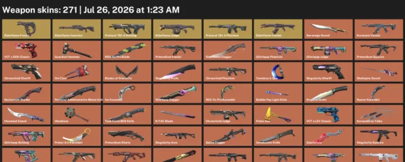 Valorant Accounts listing: LVL 233 · Champions 2022 Butterfly Knife & Elderflame Dagger · 271 Skins - Silver 2, 271 skins