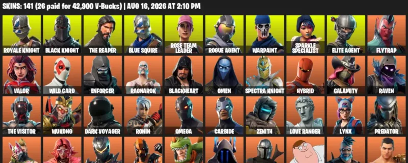 Fortnite account inventory for LVL 1313 - Royale Knight - Black Knight - 141 Outfits