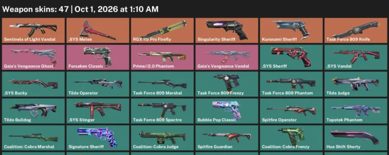 Valorant account inventory for LVL 124 · Task Force 809 Knife & Sys Vandal