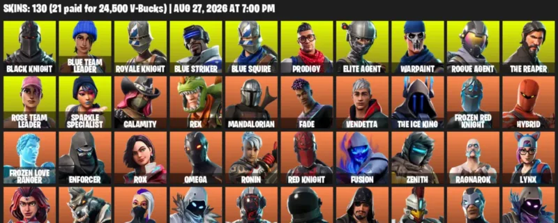 Fortnite account inventory for LVL 1548 - Black Knight - Blue Team Leader - 130 Outfits