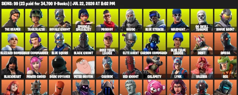 Fortnite Accounts listing: LVL 647 - The Reaper - Trailblazer - 99 Outfits - 99 outfits