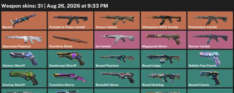 Valorant account inventory for LVL 212 · Overdrive Blade & Araxys Vandal