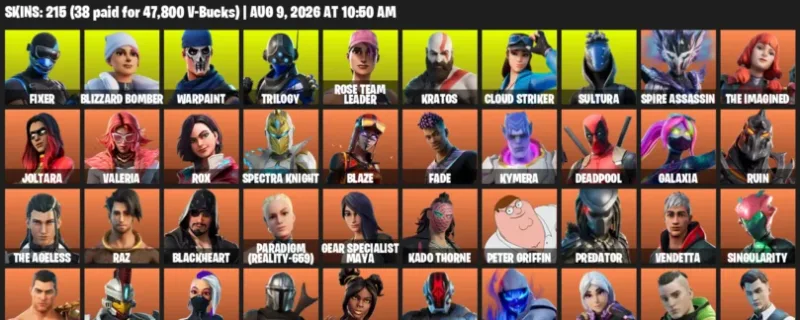 Fortnite account inventory for LVL 2991 - Fixer - Blizzard Bomber - 215 Outfits