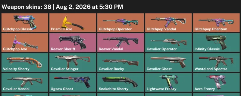 Valorant account inventory for LVL 160 · Glitchpop Axe & Cavalier Vandal