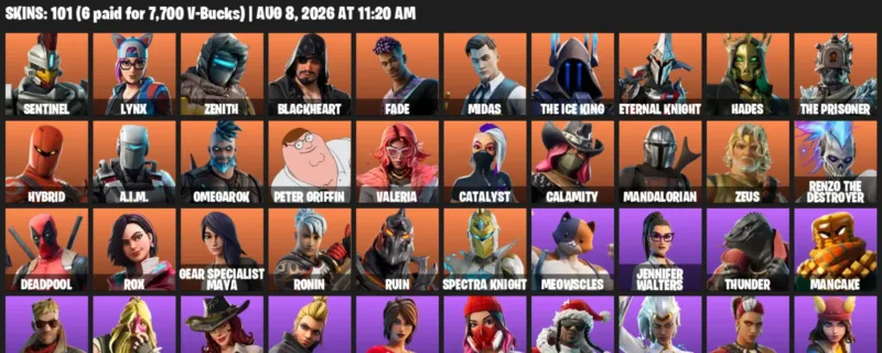 Fortnite account inventory for LVL 1720 - Sentinel - Lynx - 101 Outfits