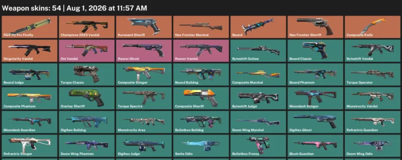 Valorant account inventory for LVL 76 · Blush Operator & Blush Frenzy