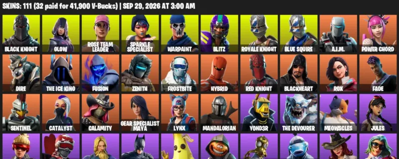 Fortnite account inventory for Black Knight - Glow - 111 Outfits
