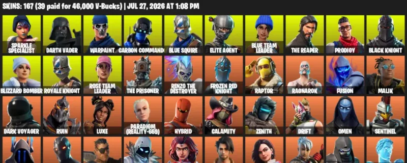 Fortnite Accounts listing: LVL 2517 - Sparkle Specialist - Darth Vader - 167 Outfits - 167 outfits