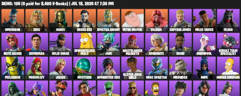 Fortnite Accounts listing: LVL 1733 - Omegarok - Zeus - 105 Outfits - 105 outfits