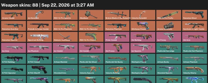 Valorant account inventory for LVL 121 · Ion Karambit & Arcane Vandal